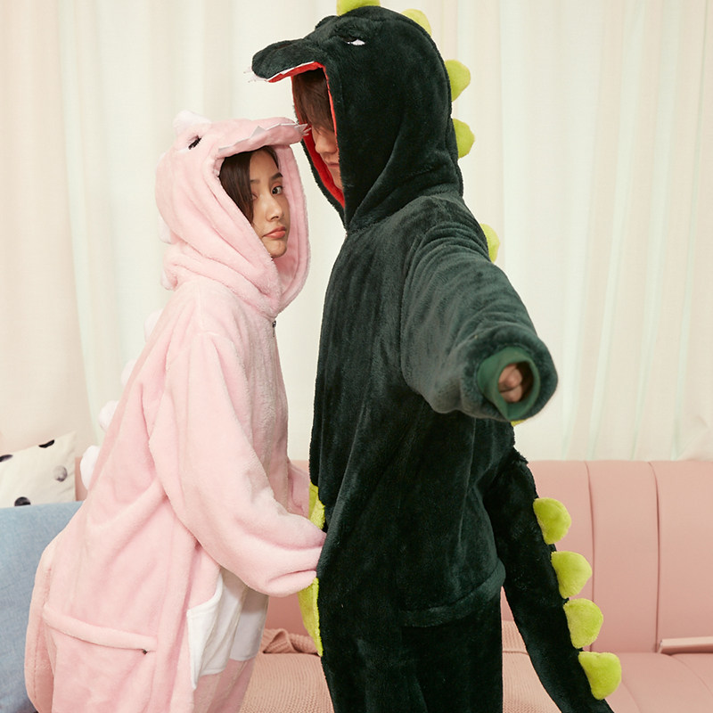 恐龙男女情侣连体秋冬法兰绒睡衣 浅尚玫瑰睡衣/家居服套装