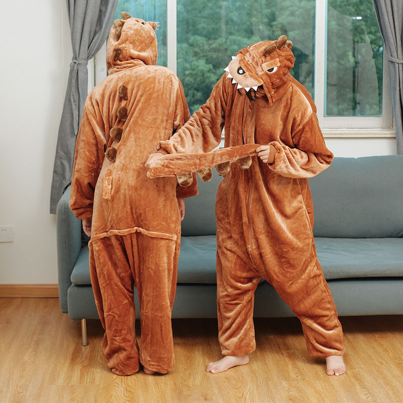 恐龙男女情侣连体秋冬法兰绒睡衣 浅尚玫瑰睡衣/家居服套装