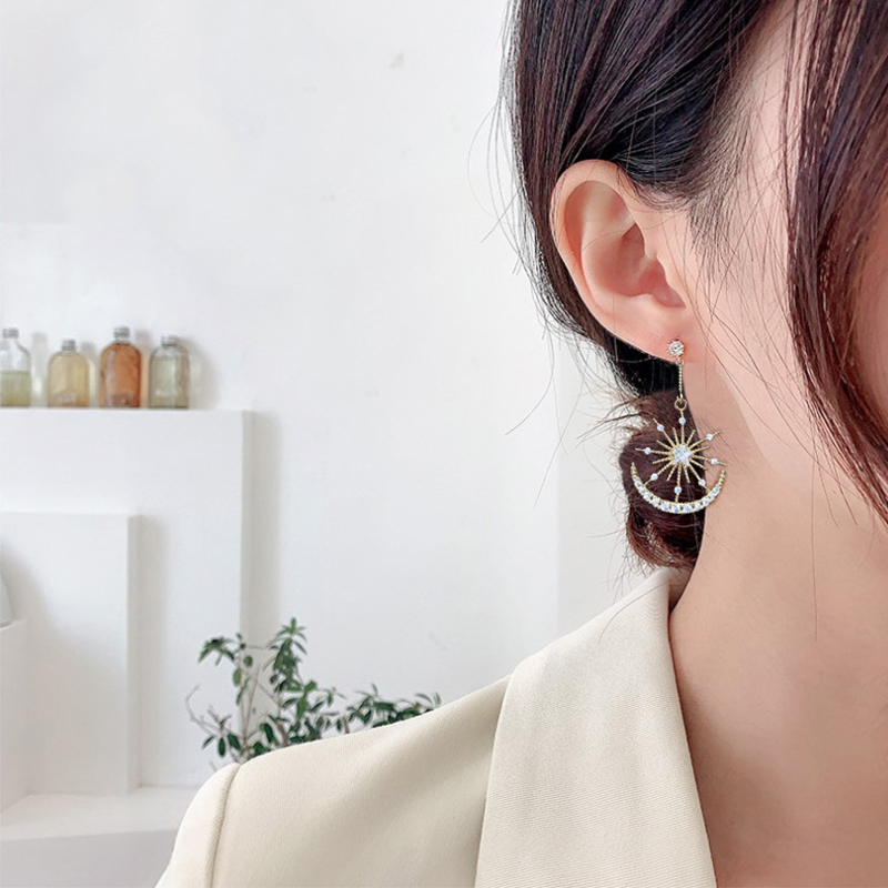 耳环韩国气质网红星月长款耳饰女纯银高级感法式耳钉2020年新款潮