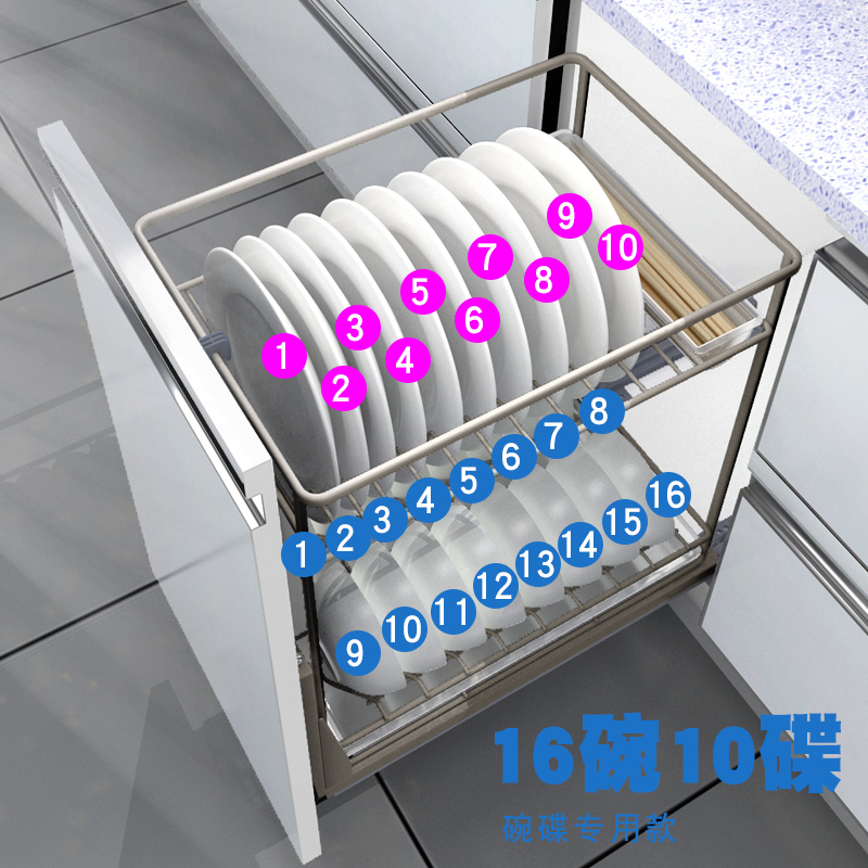 拉篮厨房橱柜竖碗碟篮抽屉式小柜体碗碟置物架收纳碗篮双层沥水架