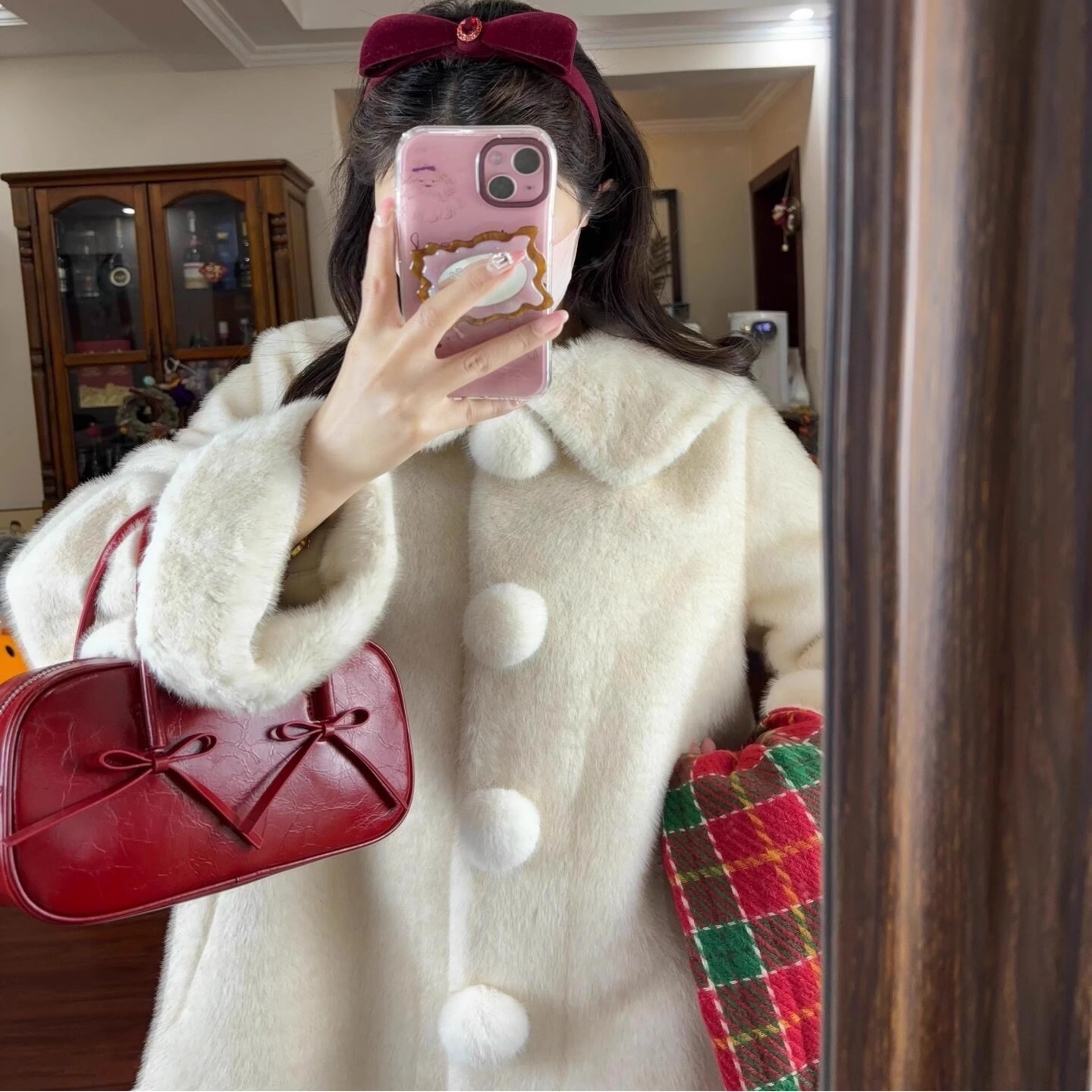 环保皮草外套女中长款千金风仿水貂毛加厚冬季保暖可爱毛茸茸外套 - 图3