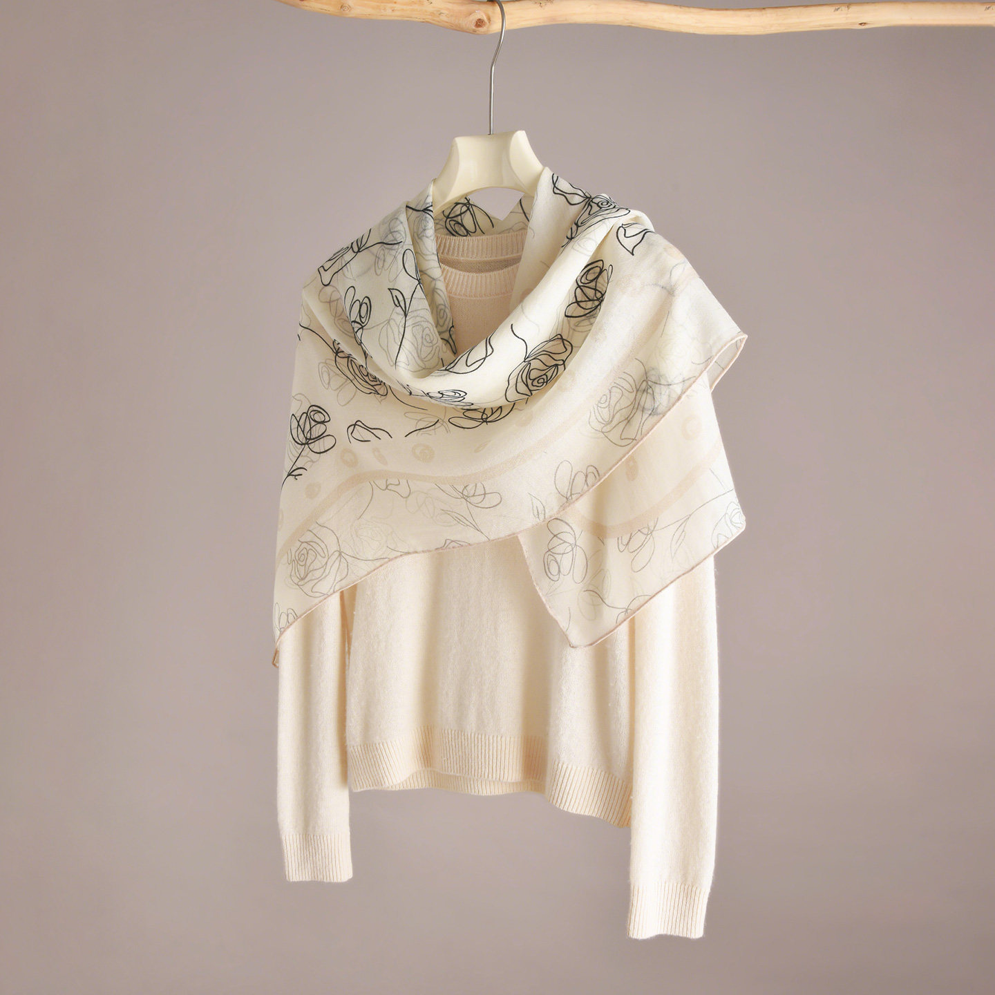 白色纯羊毛大方巾丝巾女士羊绒围巾披肩高级感秋冬季薄款高端大气,淘宝优惠券,粉丝福利购,淘宝优惠卷