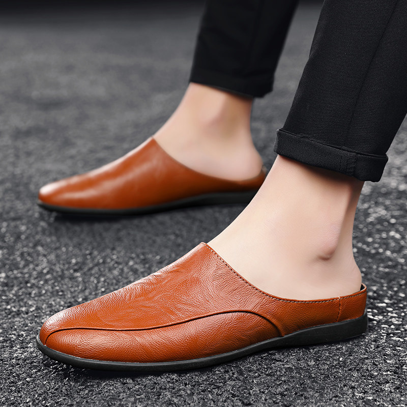 2026春季真皮无后跟半拖豆豆鞋男夏季懒人一脚蹬软底透气休闲皮鞋,淘宝优惠券,粉丝福利购,淘宝优惠卷