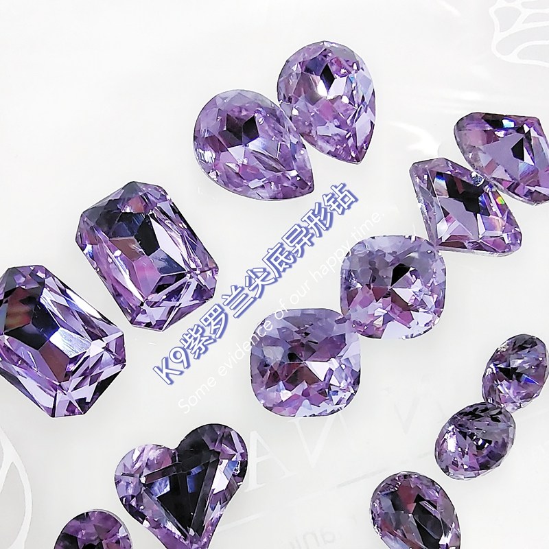 K9水晶美甲钻紫罗兰尖底多切面超闪指甲异形钻立体水滴肥方爱心钻,淘宝优惠券,粉丝福利购,淘宝优惠卷