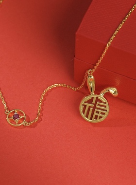 囚徒原创手工纯银电镀18k金红宝石红玛瑙福兔项链