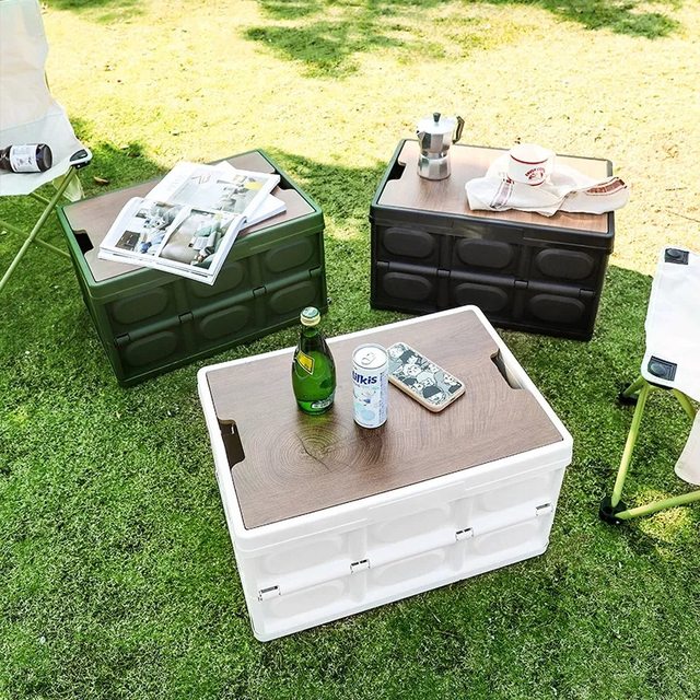 Outdoor folding box removable wooden top cover portable storage