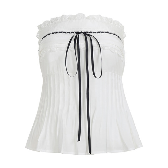 FabGirls 法式少女花边拼接蝴蝶结绑带抹胸背心 百搭甜美显瘦上衣