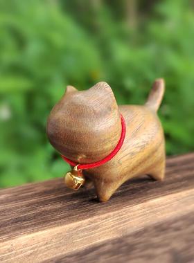 檀木小猫咪摆件可爱卡通桌面