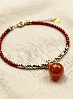 天然红玛瑙小米珠diy手链 小米珠圆珠手工配珠红色手串饰品