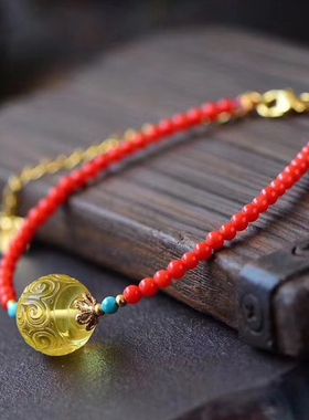 蜜蜡百搭回纹珠手链