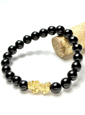 天然黑曜石貔貅手链 新中式招财转运手串 简约潮手串佛珠礼物