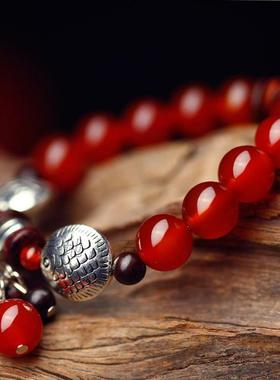 天然红玛瑙配饰本命年手串