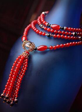 天然红玛瑙多层佛珠手链