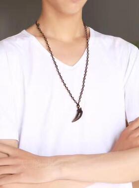 天然冰种黑曜石护身符狼牙吊坠