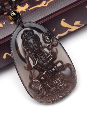 冰种黑曜石属蛇本命佛守护神吊坠
