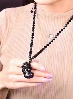 彩虹眼黑曜石情侣貔貅毛衣链吊坠
