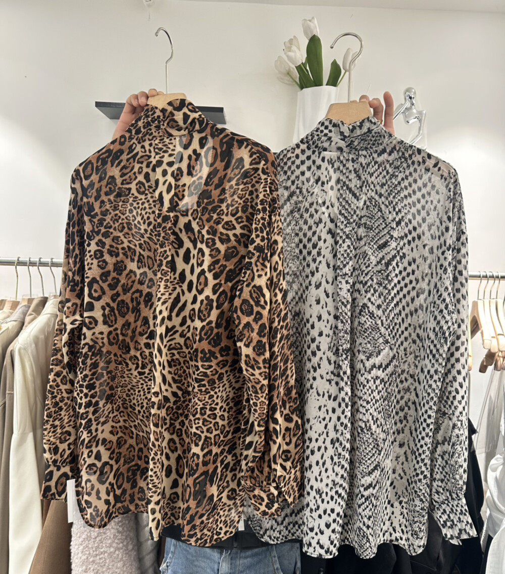 时尚豹纹印花雪纺衬衫女设计感小众气质百搭显瘦长袖上衣衬衣飘带,淘宝优惠券,粉丝福利购,淘宝优惠卷