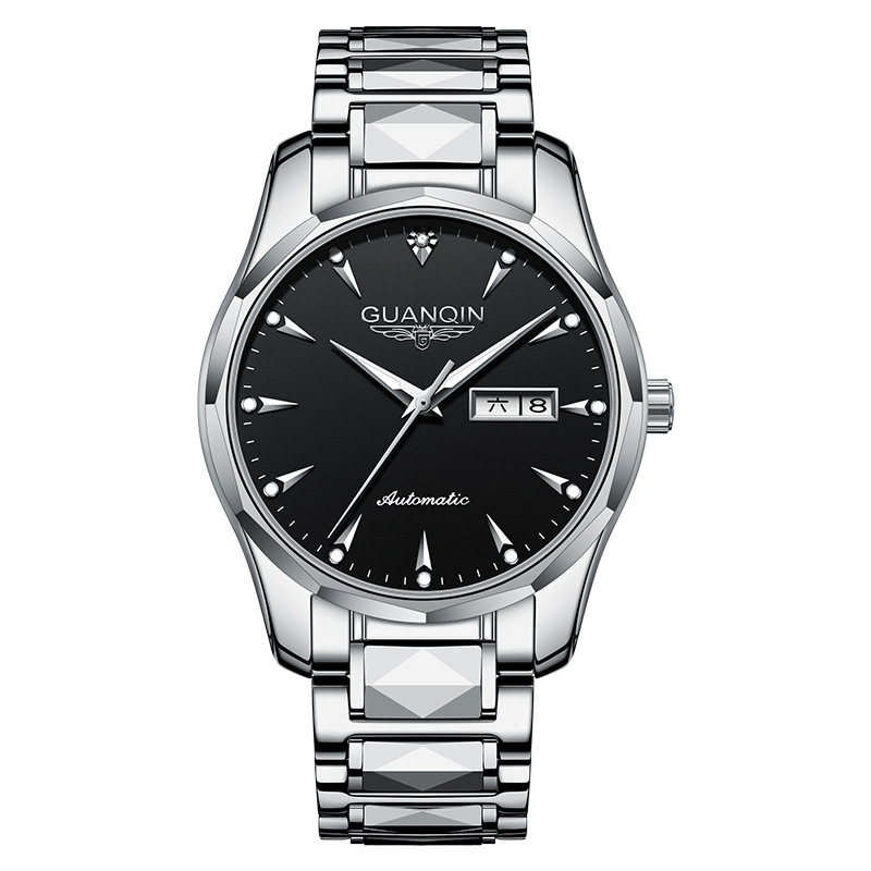 新款冠琴品男士手表商务钨钢机械全自动夜光瑞士日历钢带国产腕表