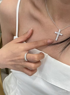 925银镀18k金莫桑十字架吊坠项链