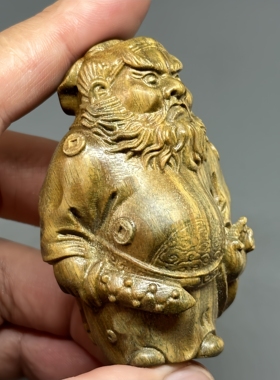 天然绿檀无漆无蜡精雕钟馗木制品