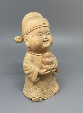 小叶黄杨木小财神摆件木质工艺品