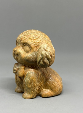 天然绿檀木雕泰迪文玩摆件工艺品