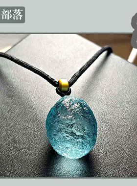 收藏天然俄罗斯冰透蓝玻璃陨石吊坠原石陨石饰品项链精美陨石项链