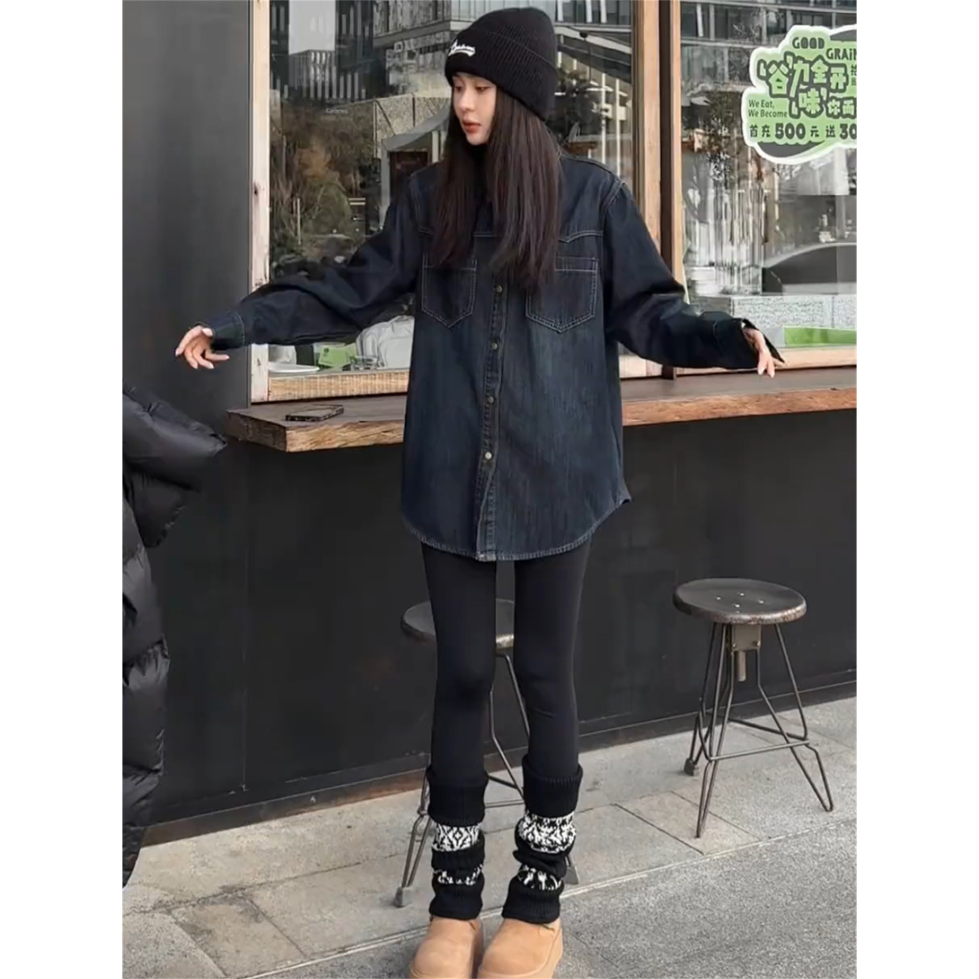 复古港风加绒牛仔衬衫女秋冬季叠穿韩版长袖宽松百搭休闲衬衣外套,淘宝优惠券,粉丝福利购,淘宝优惠卷