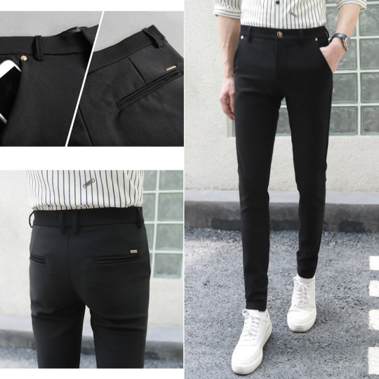 Casual pants for men 2025 summer new Korean style small feet pants simple solid color slim trousers stretch trousers men's fashion