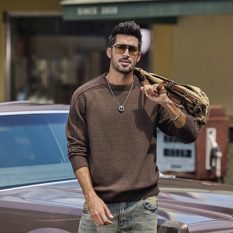 美式高端设计感满天星圆领毛衣男2025秋冬新款潮牌宽松保暖针织衫,淘宝优惠券,粉丝福利购,淘宝优惠卷