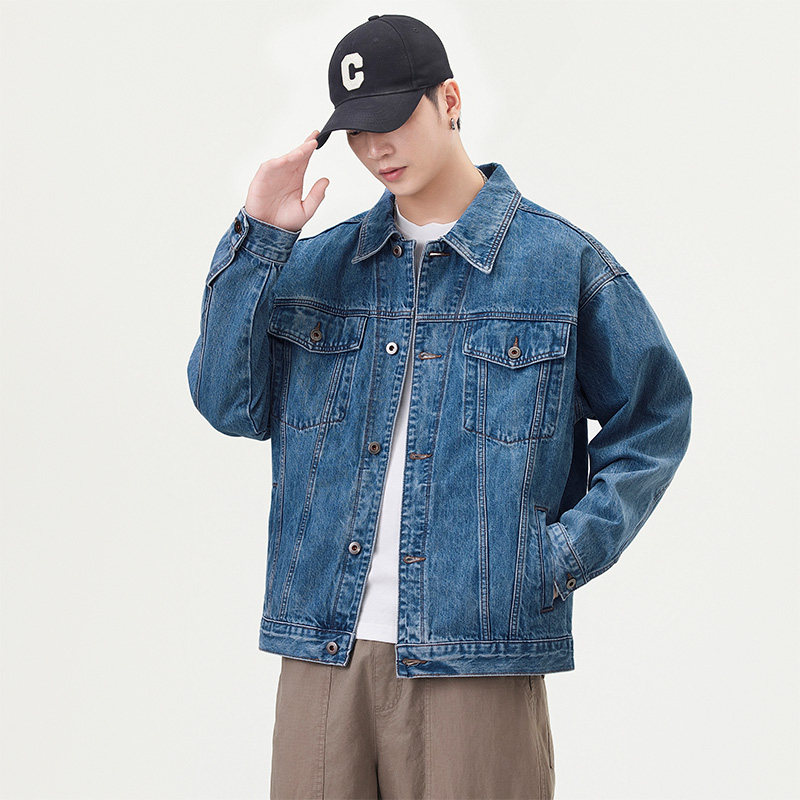 美式复古多口袋翻领牛仔外套男2025秋季宽松大码痞帅水洗工装夹克,淘宝优惠券,粉丝福利购,淘宝优惠卷
