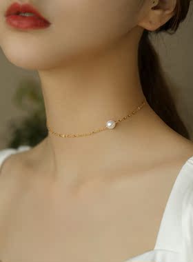 s925纯银天然珍珠项链轻奢小众