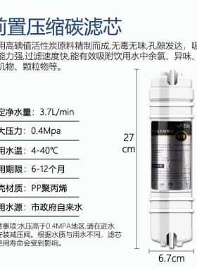 制冰机过滤器开水咖啡饮料奶茶店可乐机净水器前置pp棉活性炭滤芯