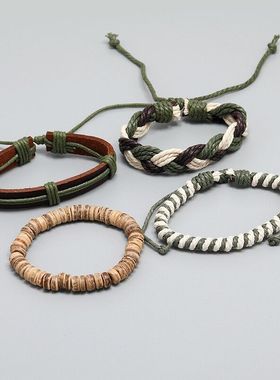 日系男女春日绿手工编织麻绳手串