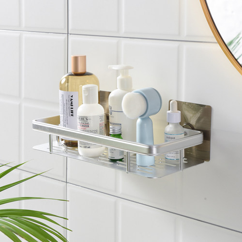 太空铝浴室置物架卫生间壁挂免打孔厕所洗手间洗漱台墙上收纳架子 - 图1