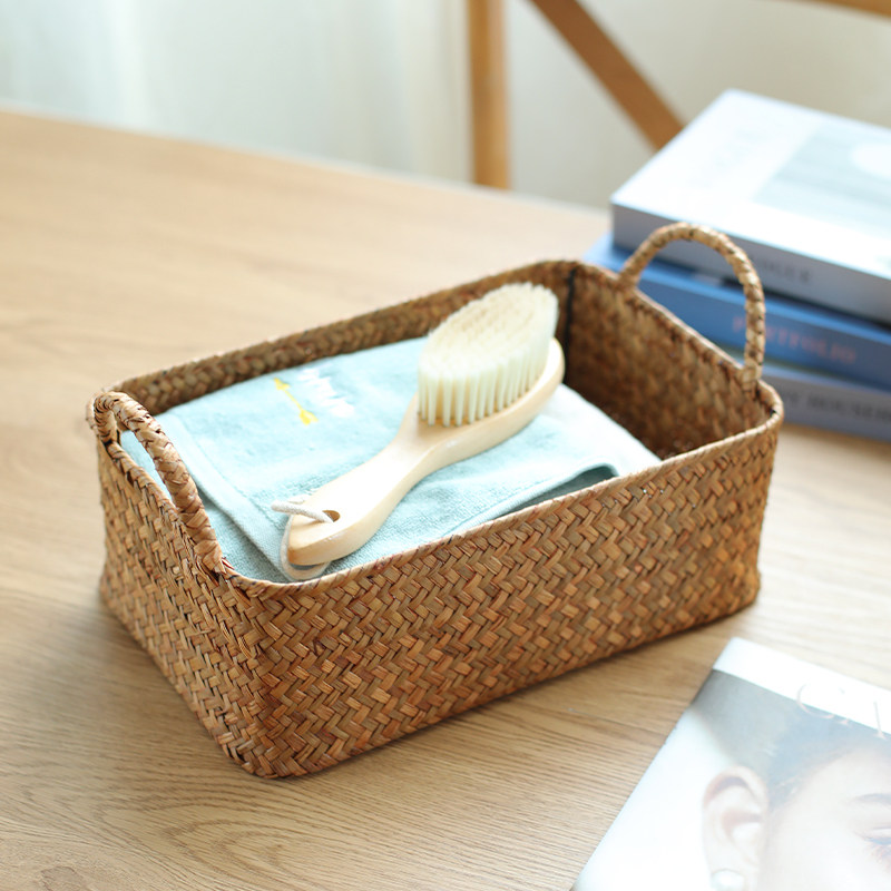 Kens日式草编客厅电视柜杂物零食筐桌面整理篮子化妆品面膜收纳盒,淘宝优惠券,粉丝福利购,淘宝优惠卷