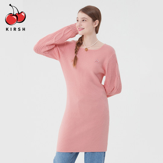 Kirsh grande cerise printemps et automne nouvelle robe tricotée col carré doux jupe courte fille haut de gamme grande taille