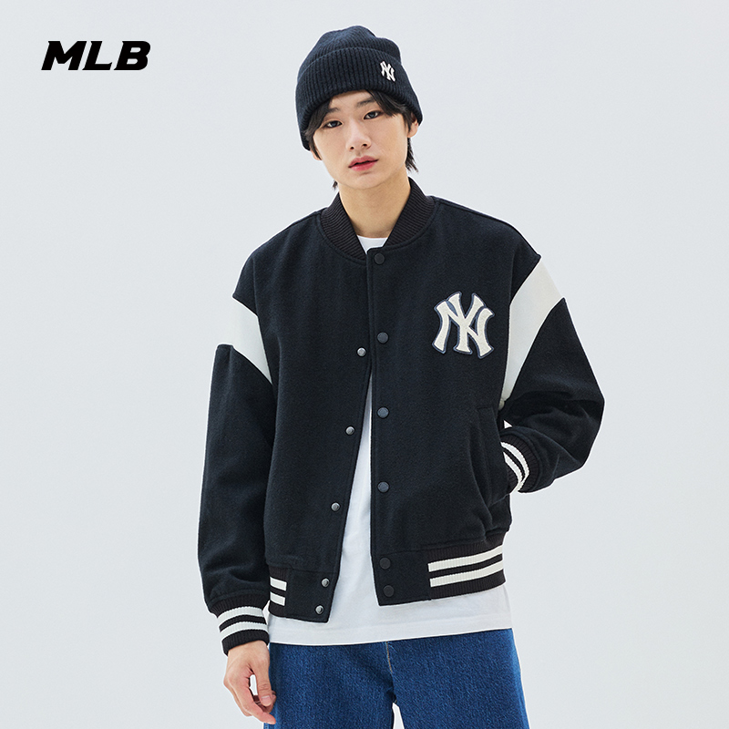 MLB官方男女情侣学院风羊毛运动夹克棒球服外套23冬季新款JPV09