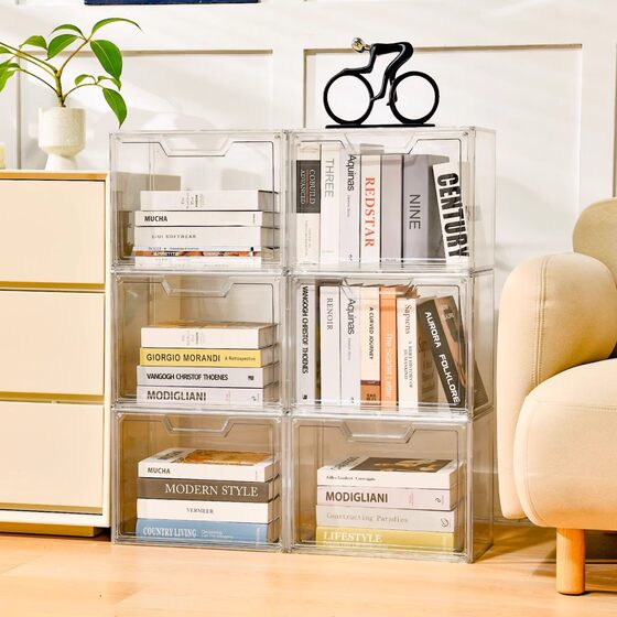 Book storage box student bookshelf desktop transparent dustproof