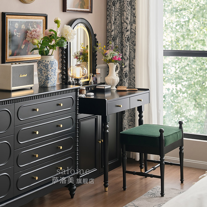 法式实木化妆桌梳妆台小户型卧室桌子中古书桌一体带置物架储物柜,淘宝优惠券,粉丝福利购,淘宝优惠卷