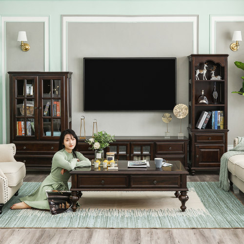 美式全实木立柜单门边酒柜电视柜组合小户型书柜欧式简约客厅窄柜 - 图1