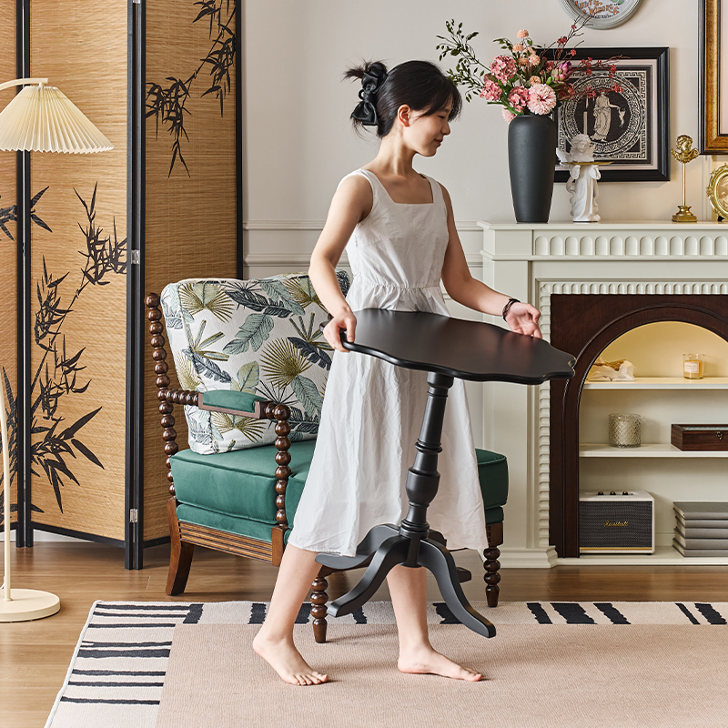 法式复古实木小圆几桌子沙发角几美式小茶几卧室边桌咖啡桌床头柜 - 图1