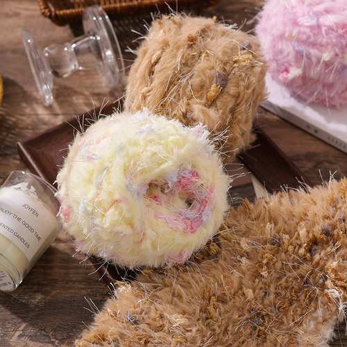 手混线毛线团皮草线包包特色线棒针钩针编织围巾帽子diy发夹柔软 - 图2