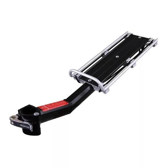 Быстросъемная удобная задняя полка Merida из алюминиевого сплава черного и серебристого цвета.