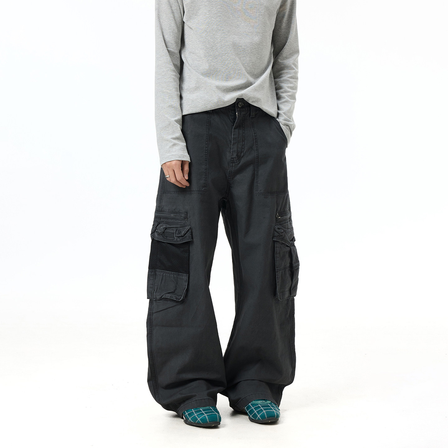 BTSG vintage水洗高级灰立体口袋工装裤Cleanfit复古宽松弯刀裤男,淘宝优惠券,粉丝福利购,淘宝优惠卷