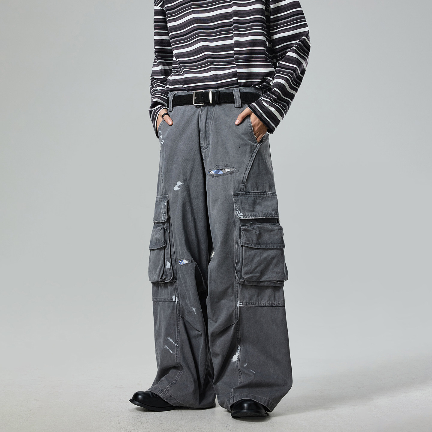 BTSG复古水洗结构泼墨补丁立体口袋法工裤Cleanfit褶皱阔腿工装裤,淘宝优惠券,粉丝福利购,淘宝优惠卷