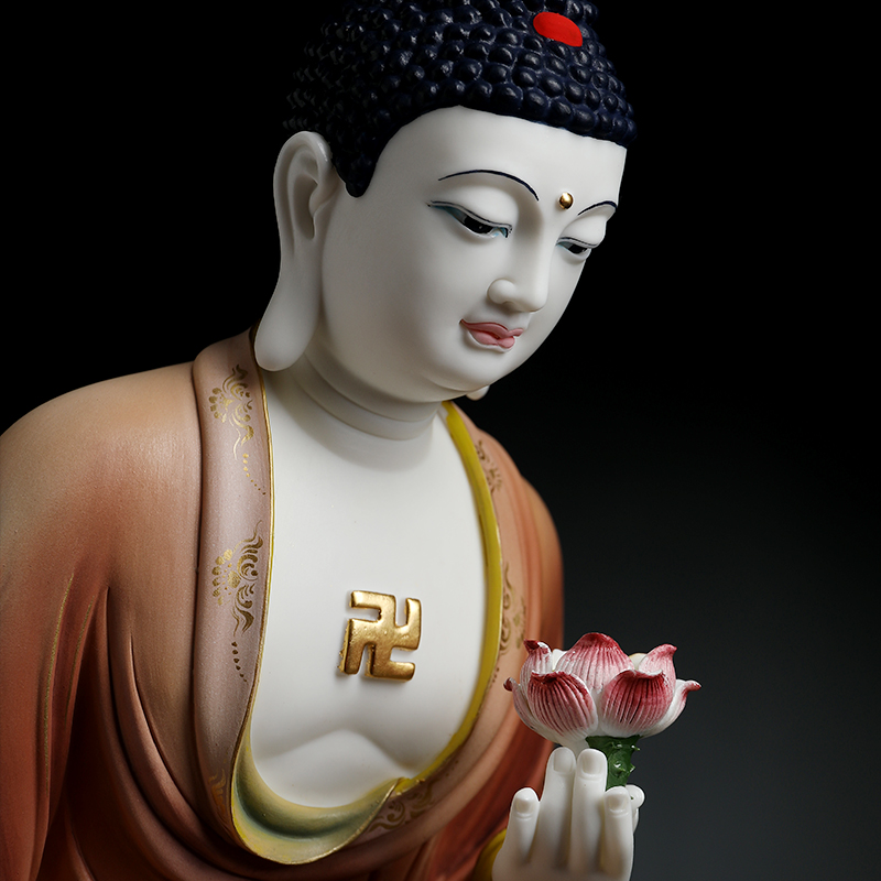 七珍 陶瓷摆件《极彩 19吋莲池阿弥陀佛》林建平雕塑 家居装饰品