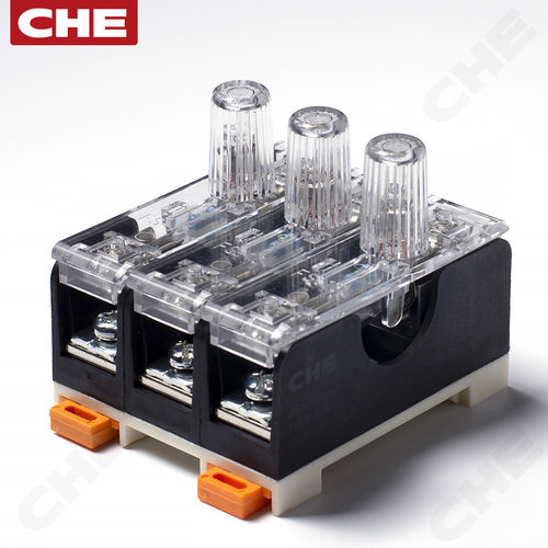 FS-103熔断器座底座 CHE三联导轨玻璃管保险丝座10A带灯交流220V - 图0
