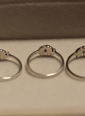 925纯银首饰复古风大象小象迷你小戒指中式古朴民族风镶钻尾戒