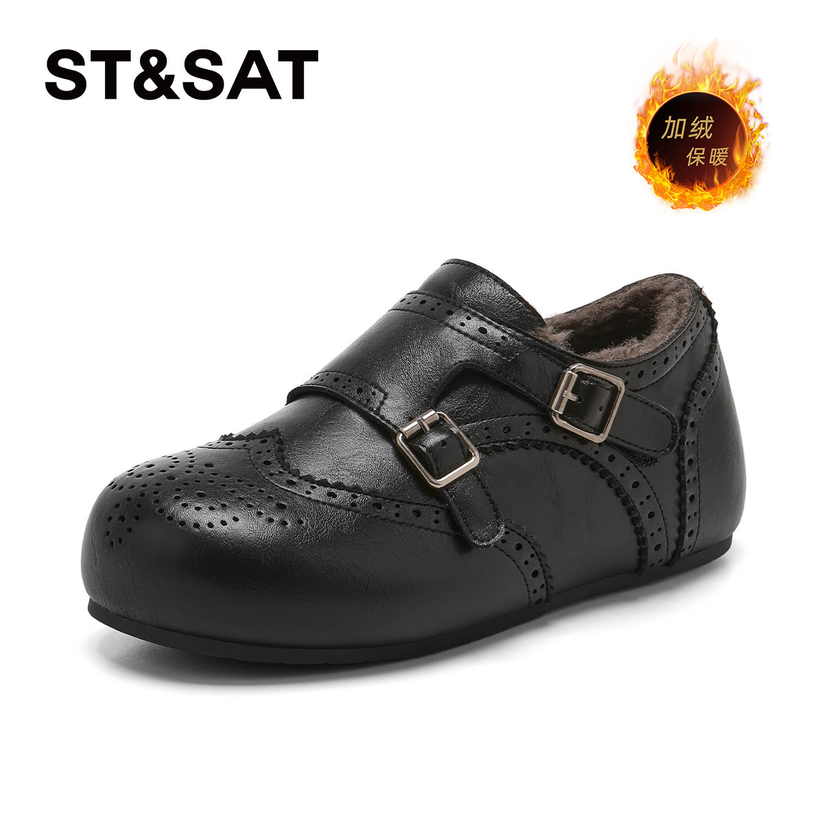 St&Sat/星期六冬季保暖绒里圆头小皮鞋厚底深口单鞋女SSD411DWBZ,淘宝优惠券,粉丝福利购,淘宝优惠卷